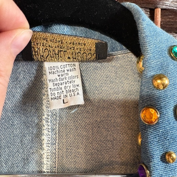 Vintage Marshall Rousso Embellished Denim Duster Coat L Rhinestone Studded - Picture 5 of 10